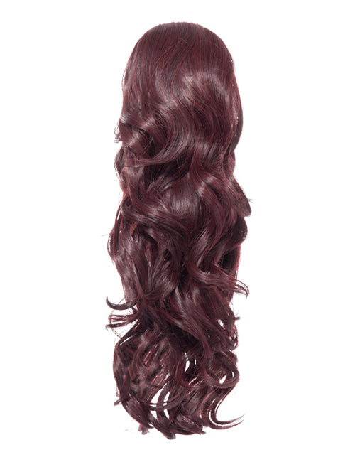 22 Inch Curly Drawstring Ponytail Synthetic Extensions black and burgundy