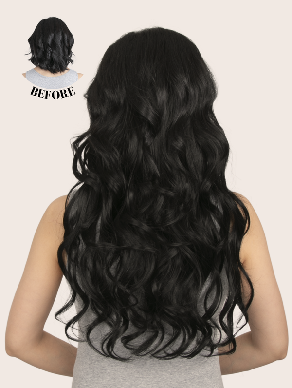 22 Inch Curly One Piece Clip in Hair Extensions in black