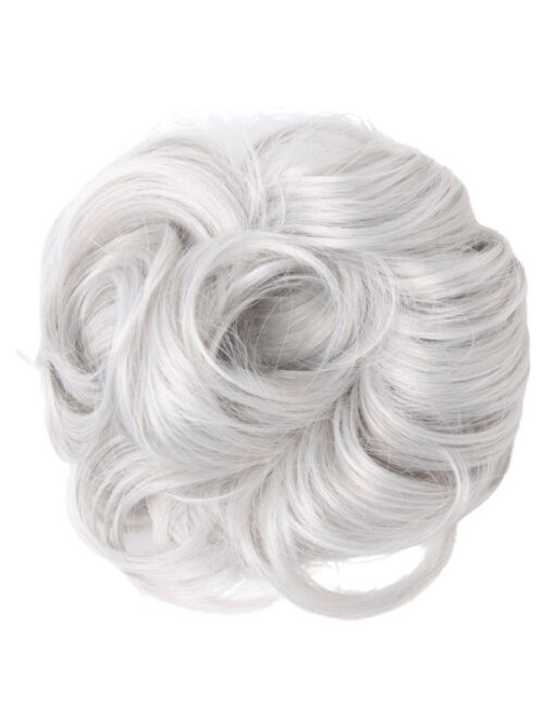 pale grey messy bun hair extension scrunchie