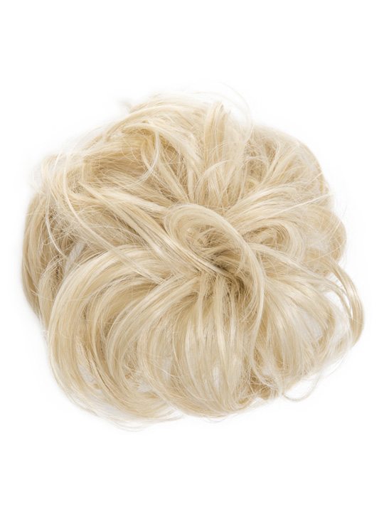 champagne blonde messy bun hair extension scrunchie