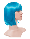 Short neon blue Bob Wig with Fringe
