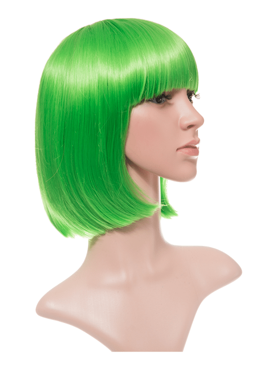 Short neon green Bob Wig with Fringe
