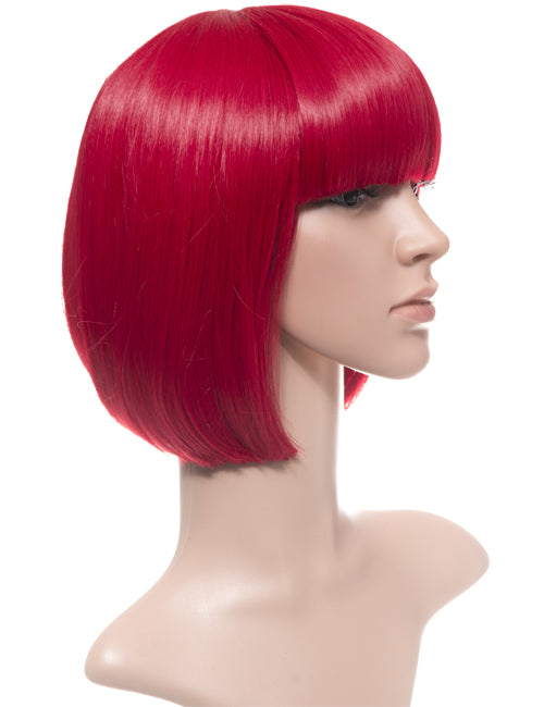 Short poppy red Bob Wig with Fringe