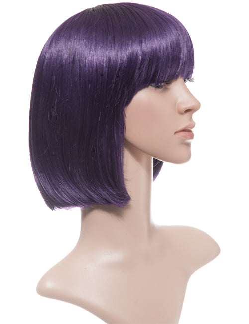Short plum violet Bob Wig with Fringe