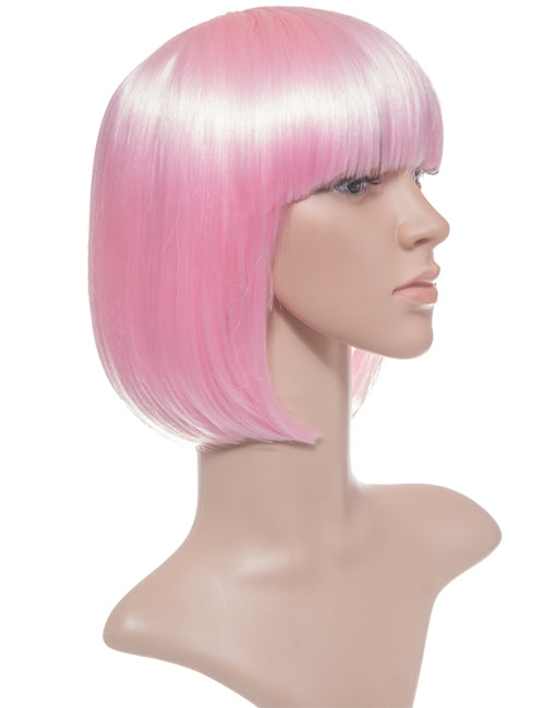 Short baby pink Bob Wig with Fringe