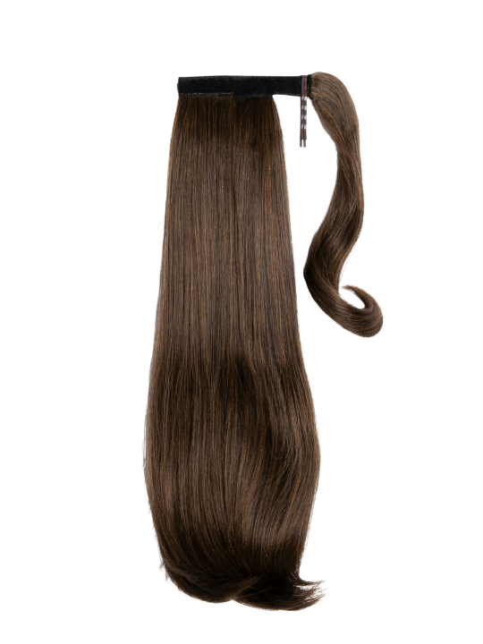 dark brown and caramel16 Inch Short Straight Wraparound Ponytail