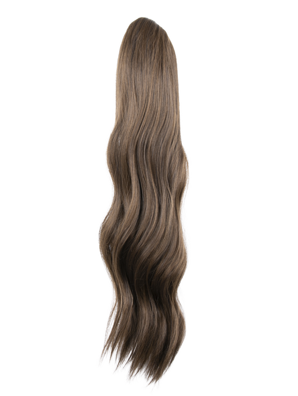 dark brown and caramel 22 Inch Wavy Claw Clip and Drawstring Ponytail