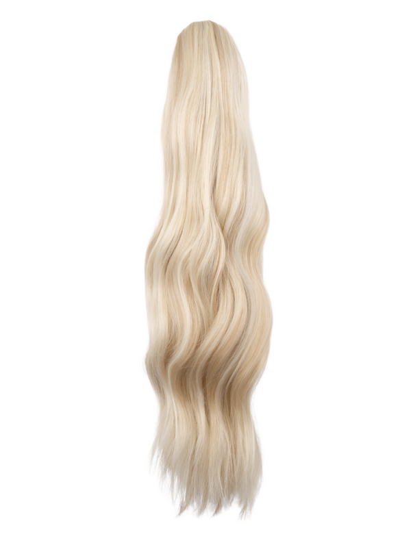 highlighed champagne blonde 22 Inch Wavy Claw Clip and Drawstring Ponytail