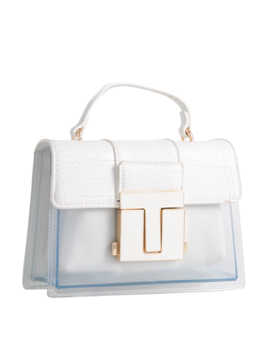 White Semi-Transparent Top Handle Shoulder Bag