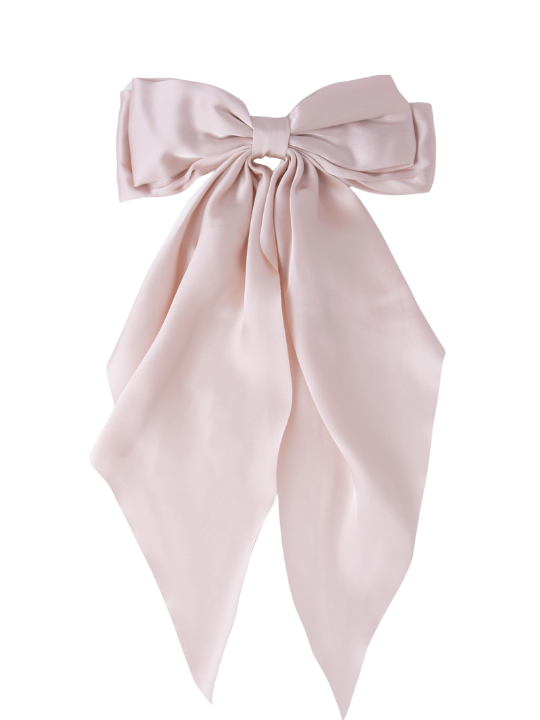 Large Beige Satin Hair Bow with Clip
