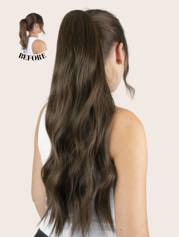 Bella 22 Inch Wavy Claw Clip and Drawstring Ponytail