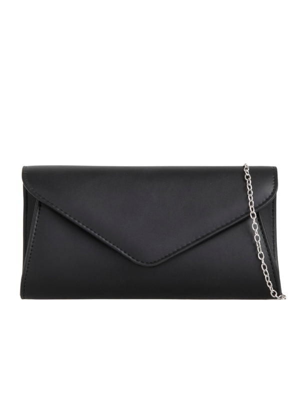 Black Faux Leather Envelope Clutch Bag