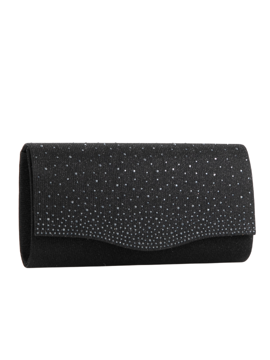 Black Glitter Rhinestone Foldover Clutch Bag