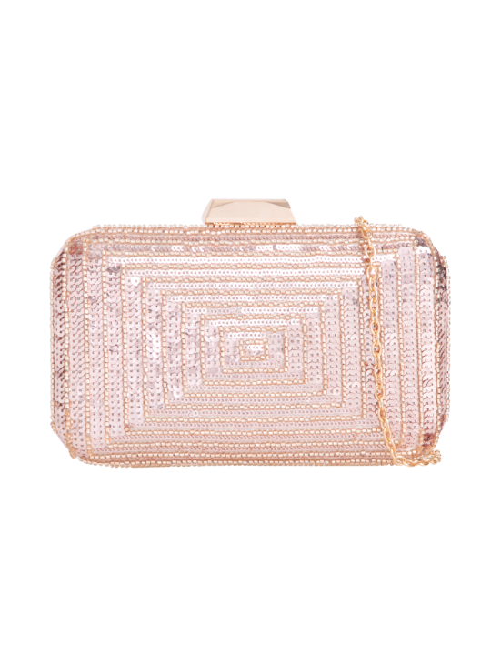 Champagne Sequin Rounded Edge Box Clutch Bag