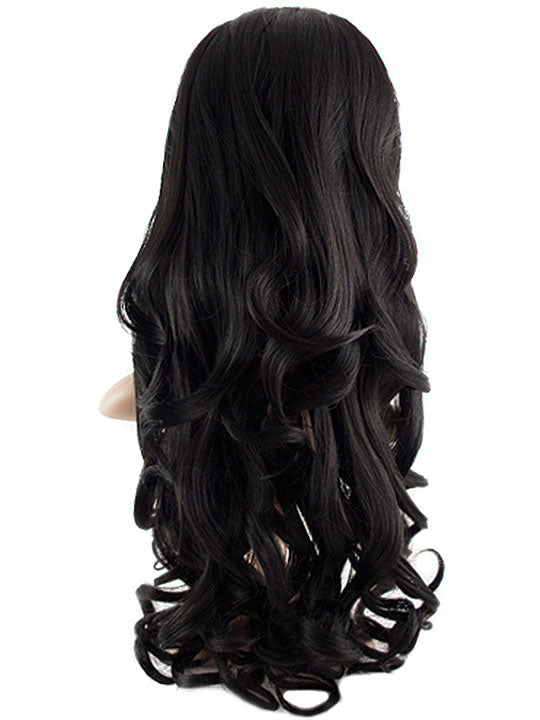 24 Inch Curly Bouncy Half Head Wig Extensions natural black