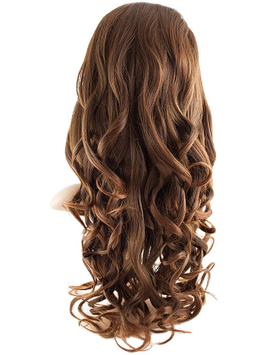 24 Inch Curly Bouncy Half Head Wig Extensions warm brunette
