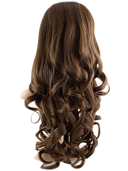 24 Inch Curly Bouncy Half Head Wig Extensions dark brown and caramel