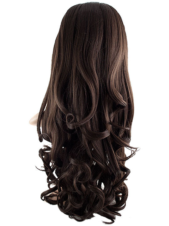 24 Inch Curly Bouncy Half Head Wig Extensions chocolate brown
