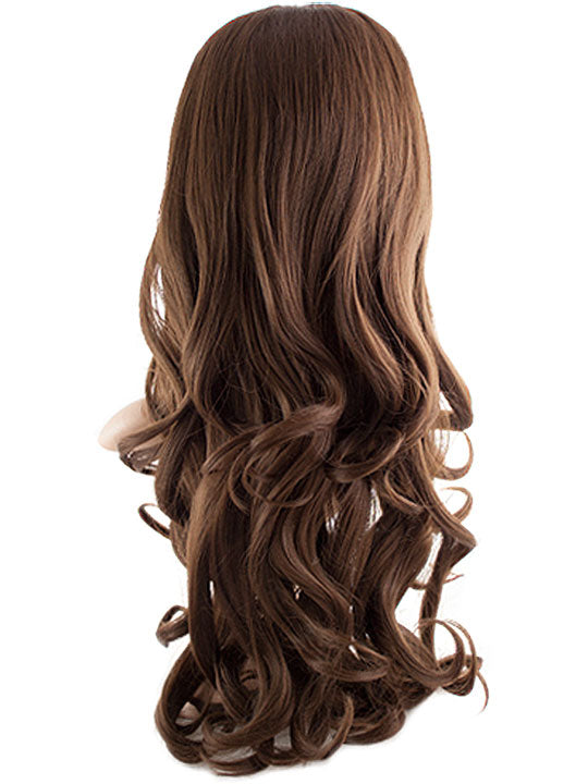 24 Inch Curly Bouncy Half Head Wig Extensions chestnut brown
