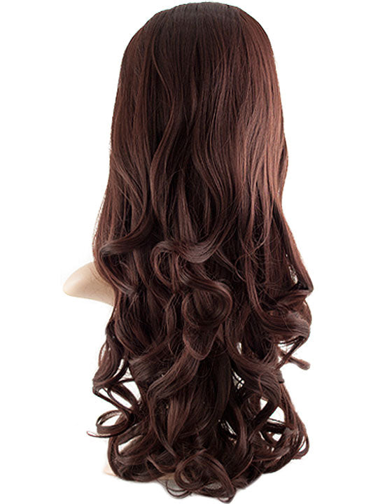 24 Inch Curly Bouncy Half Head Wig Extensions plum red