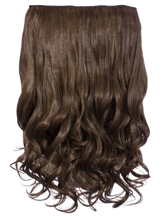 20 Inch Curly One Piece Clip in Hair Extensions dark brown and caramel