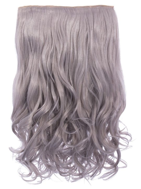 20 Inch Curly Synthetic One Piece Clip in Hair Extensions silver grey