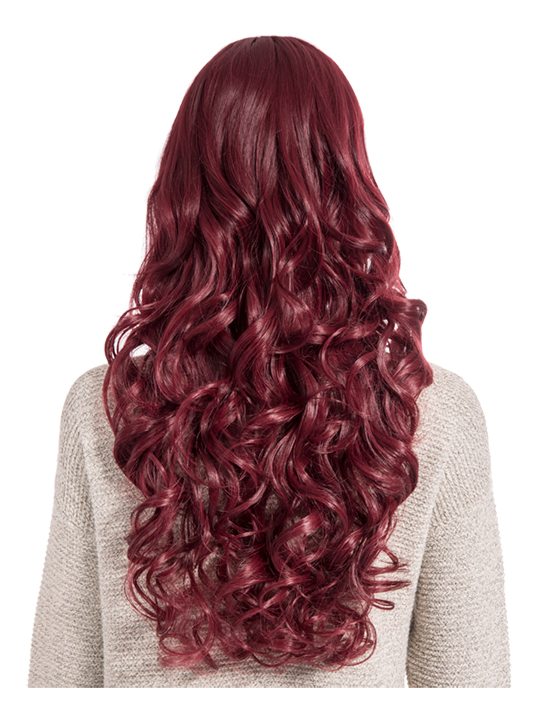 24 Inch Curly Full Head Wig with Fringe burgundy red
