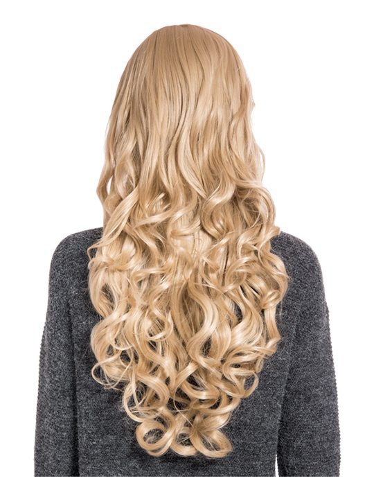24 Inch Curly Full Head Wig with Fringe caramel blonde