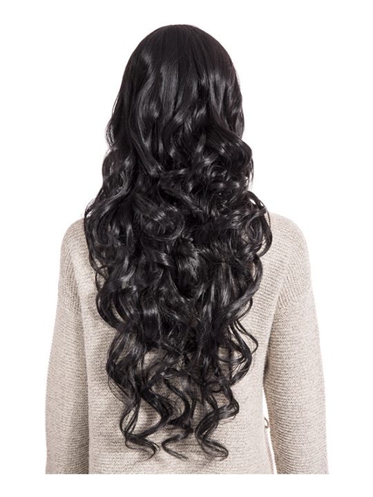 24 Inch Curly Full Head Wig with Fringe natural black