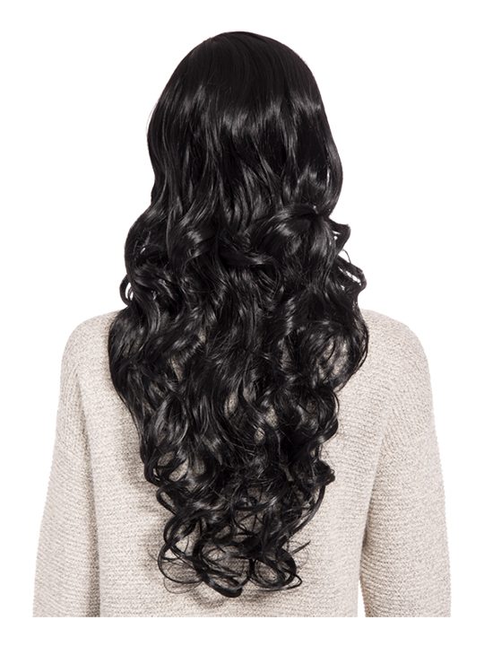 24 Inch Curly Full Head Wig with Fringe jet black