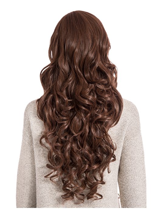 24 Inch Curly Full Head Wig with Fringe warm brunette