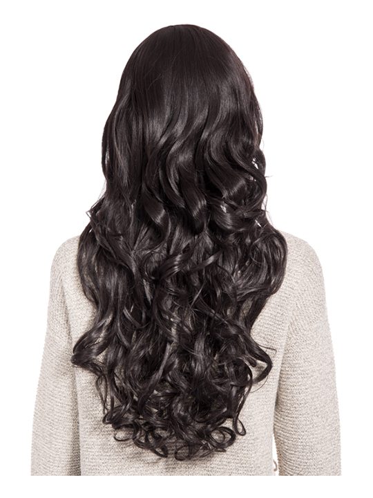 24 Inch Curly Full Head Wig with Fringe dark brown