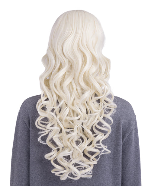 24 Inch Curly Full Head Wig with Fringe bleach blonde
