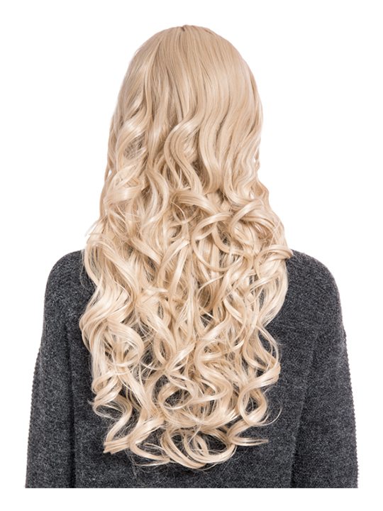 24 Inch Curly Full Head Wig with Fringe champagne blonde