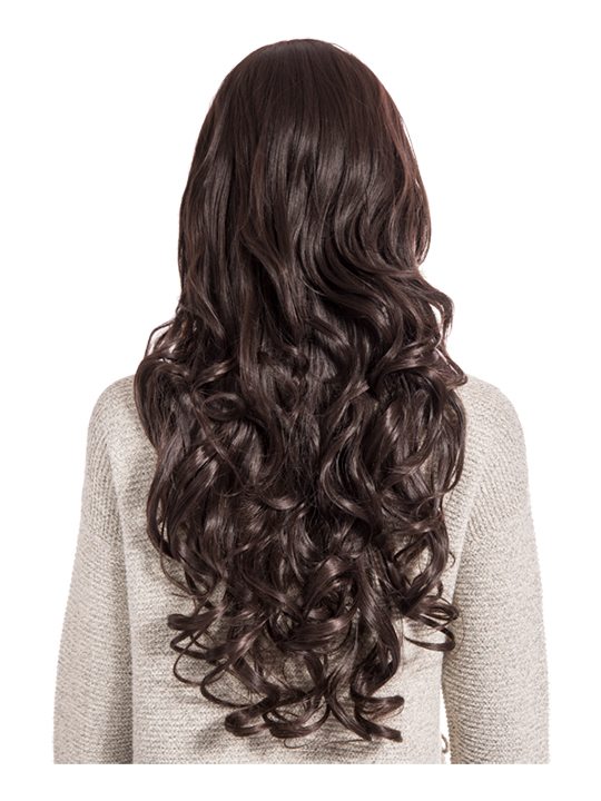 24 Inch Curly Full Head Wig with Fringe chocolate brown