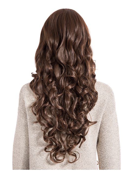 24 Inch Curly Full Head Wig with Fringe chestnut brown