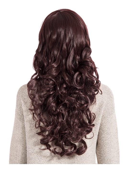 24 Inch Curly Full Head Wig with Fringe plum