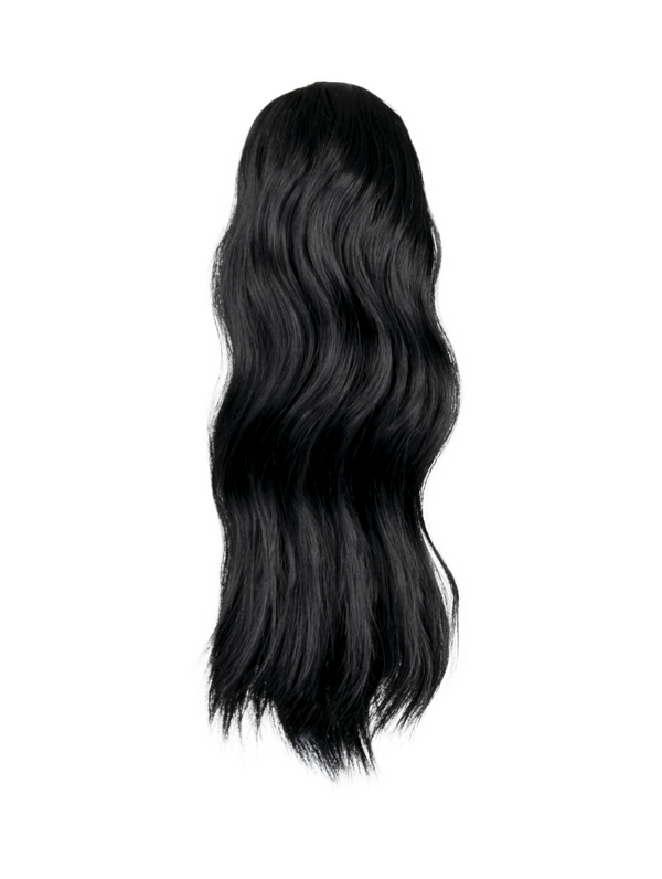 jet black 16 Inch Wavy Claw Clip and Drawstring Ponytail