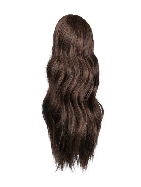 warm brunette 16 Inch Wavy Claw Clip and Drawstring Ponytail