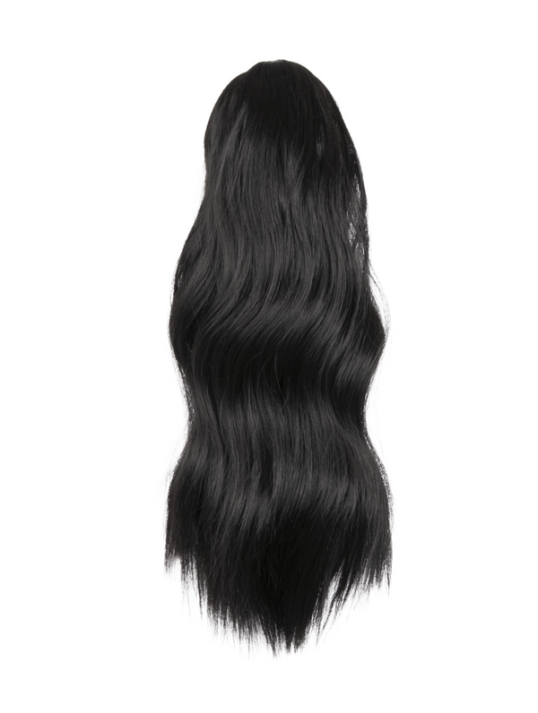 raven 16 Inch Wavy Claw Clip and Drawstring Ponytail
