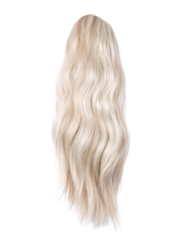 highlighted champagne blonde 16 Inch Wavy Claw Clip and Drawstring Ponytail