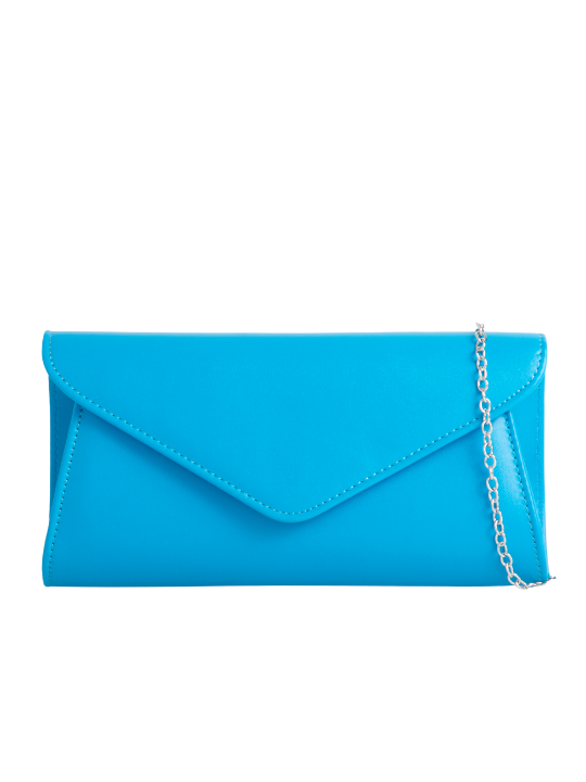 Blue Faux Leather Classic Envelope Clutch