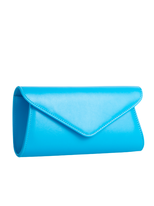 Blue Faux Leather Classic Envelope Clutch