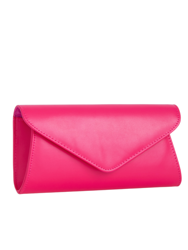 Fuchsia Faux Leather Envelope Clutch Bag side