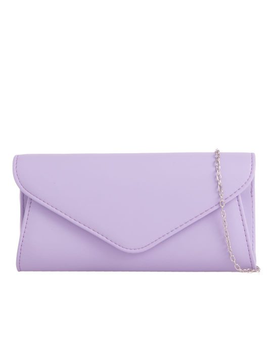 Lilac Purple Faux Leather Classic Envelope Clutch Bag