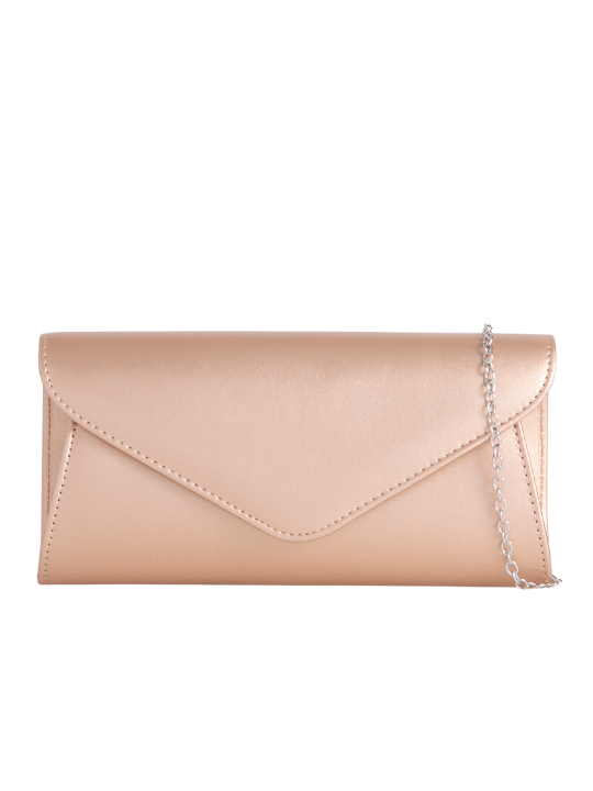 Metallic Rose Gold Faux Leather Envelope Clutch Bag Evening