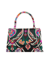 Black Satin Embroidered Jacquard Print Handbag