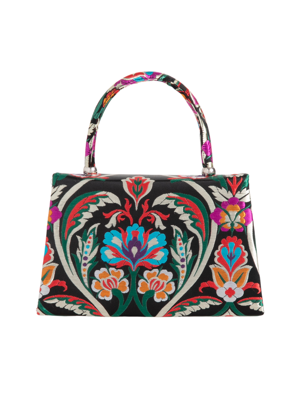 Black Satin Jacquard Print Handbag