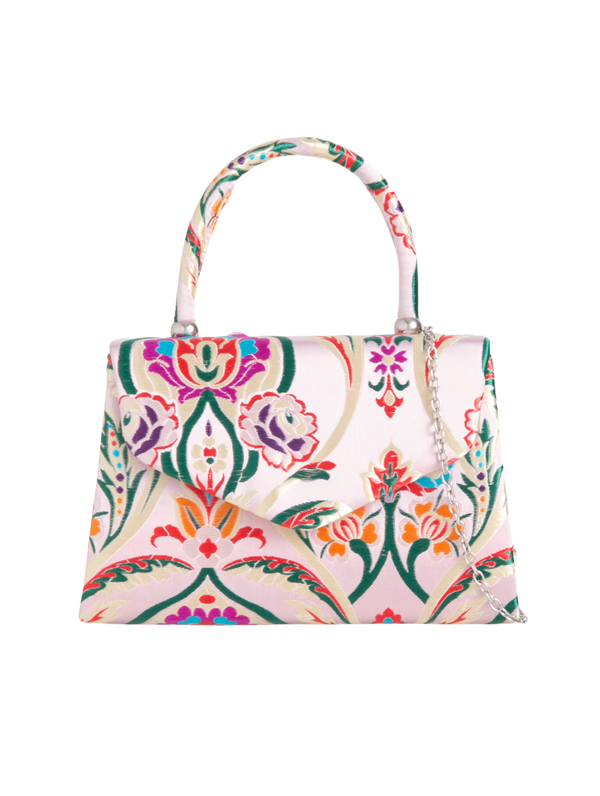 Champagne Satin Jacquard Print Handbag