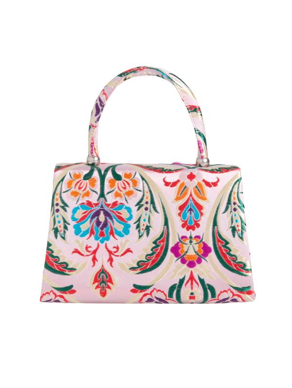 Champagne Satin Jacquard Print Handbag